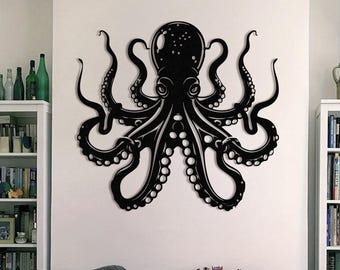 Ocean Monster Metallschild - Kraken Octopus - Metallwandkunst für nautisches Badezimmer, gotisches Schlafzimmer, Kamin oder Küstenhaus-Dekor
