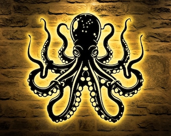 Kraken Metall Wandbild - Octopus Metallschild für Ocean Badezimmer, nautischen Schlafzimmer, gotische Wanddekoration oder Strandhaus Akzentstück