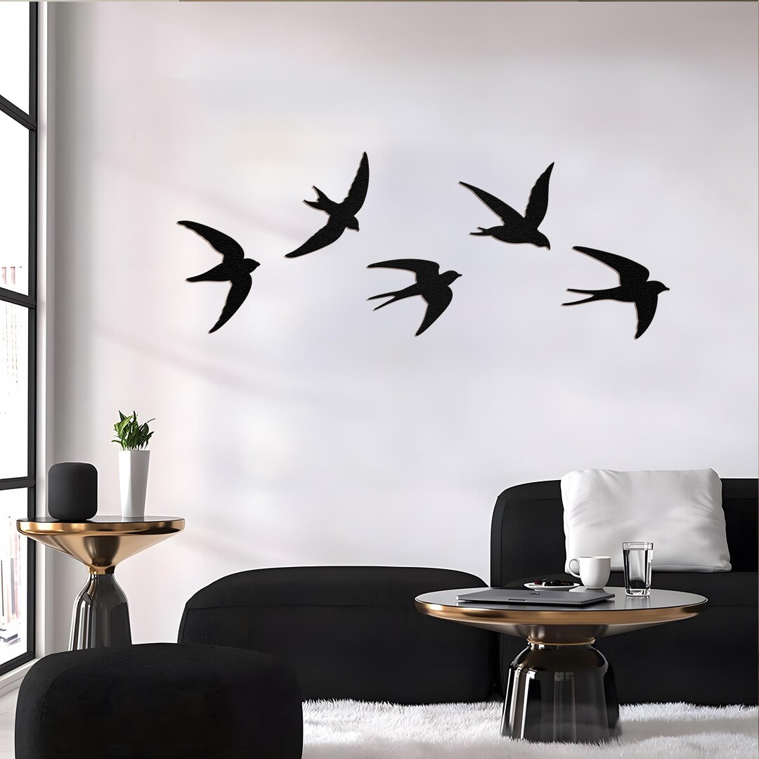 Flock of Birds Metal Wall Art, Set of 5 Metal Bird Decor, Outdoor ...
