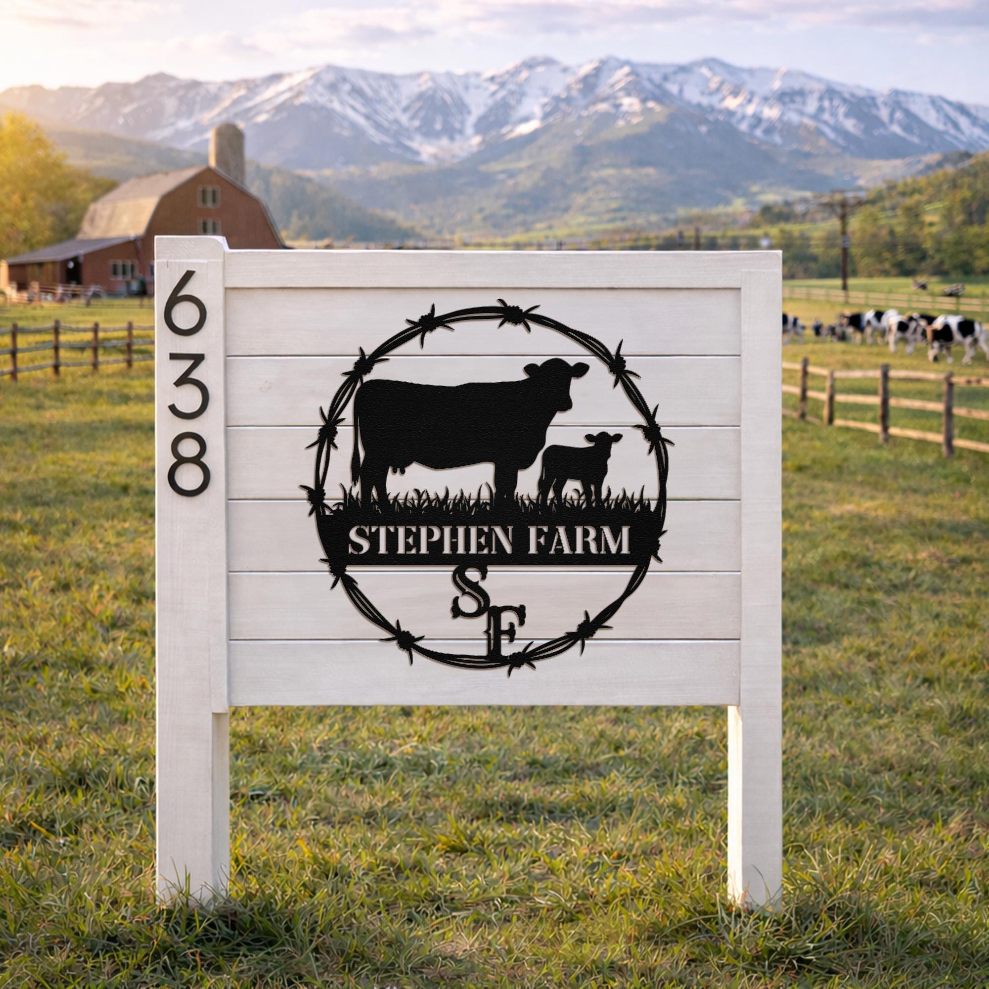 Custom Cattle Ranch Sign Custom Cattle Farm Metal Sign, Personalized Cow and Calf Ranch Wall Art ...