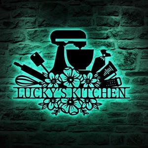Custom Baking Metal Sign With Led Light, Personalized Baker Name Metal Sign, Baker Wall Art Decor, Kitchen Decor, Baker Cooking Lover Gift