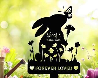 Custom Rabbit Memorial Metal Stake, Bunny Loss Sign, Sympathy Sign, In Loving Memorial, Pet Grave Markers, Remembrance Stake, Garden Decor