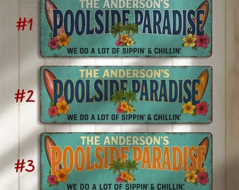 Placa personalizada "Paraíso à Beira da Piscina", Decoração para Bar de Piscina, Placa para Bar Tiki, Placa para Piscina Externa, Presente Personalizado, Decoração para Pátio
