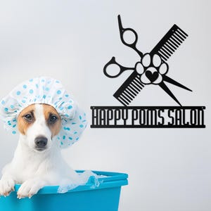 Custom Dog Grooming Hair Salon Metal Wall Art LED Light Personalized Groomer Name Sign Home Decor Pet Grooming Decoration Christmas Gift