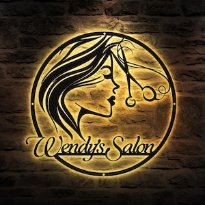 Lampes LED personnalisées pour coiffeur, plaque nominative personnalisée pour coiffeur, décoration murale de salon, oeuvre d&#39;art en métal pour salon de beauté, cadeau pour coiffeur