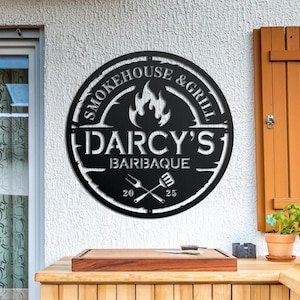 Personalized Metal Barbecue Wall Sign, Custom Grill Sign, Barbecue Sign for Outdoor, Large BBQ Sign, Custom Gift, Barbecue Wall Art Decor