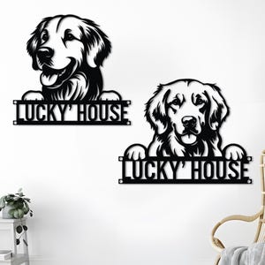 Custom Golden Retriever Metal Sign, Personalized Dog Name Sign, Dog House Decor, Pet Lover Gift, Dog mom Sign, Wall Art Decor