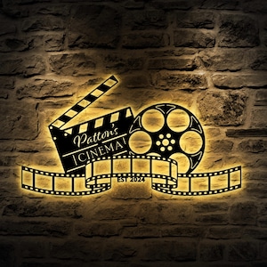 Personalized Home Movie Theater Metal Wall Art LED Light, Custom Cinema Sign, Movie House Sign, Movie Room Decor with Led Lights, Movie Bar