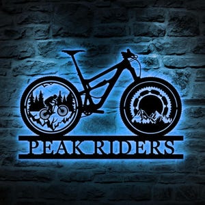 Custom Cyclist Mountain Bike Metal Wall Art LED Light, Personalized Bicycle MTB Name Sign, Home Decor Biker Decoration, Bike Rider Gift