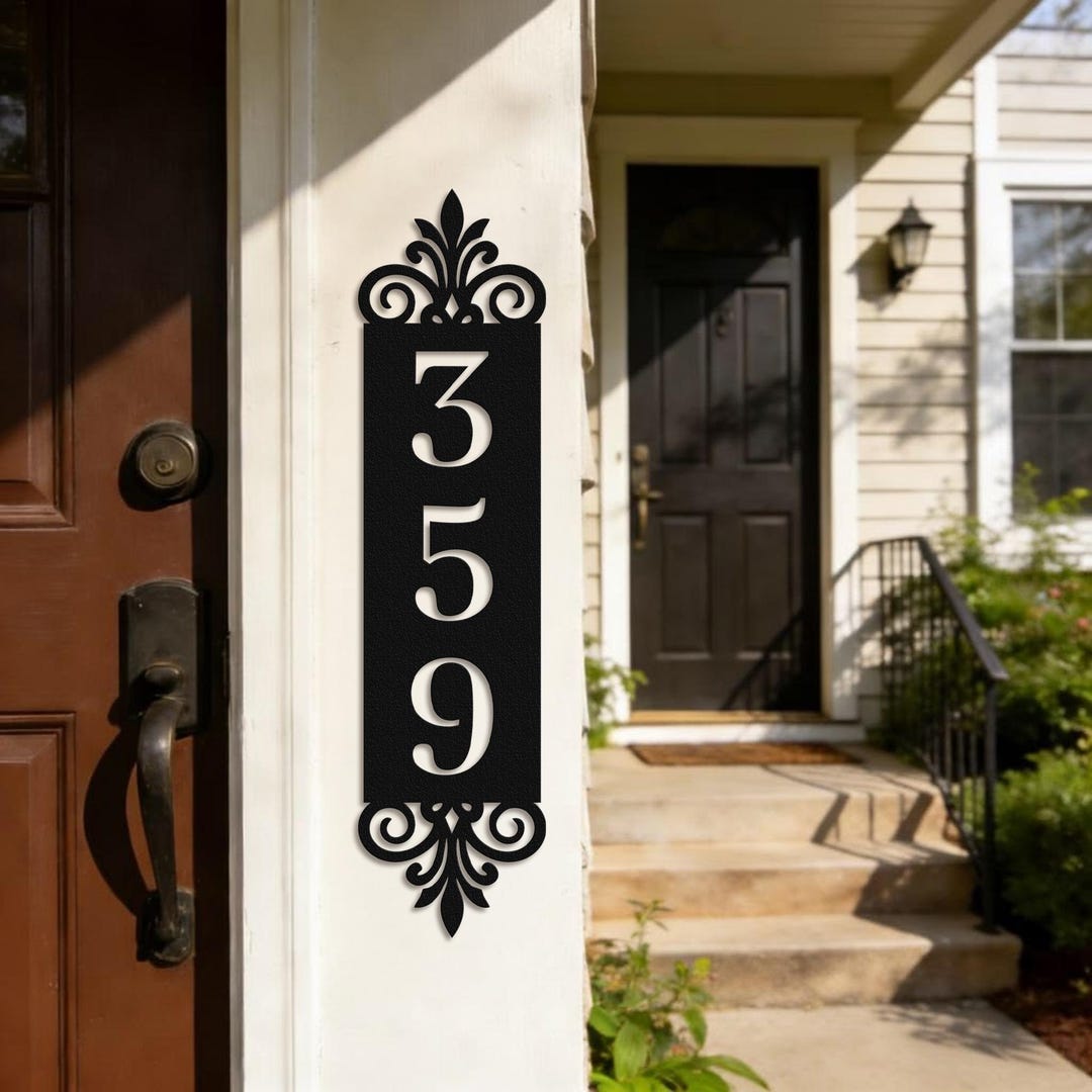Custom Vertical Address Number Sign, Metal House Numbers Plaque, Modern ...