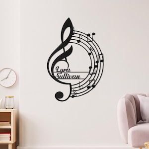Personalized Music Notes Metal Wall Art, Musician Name Sign, Customized Gift for Musician, Music Teacher, Music Lover Gift, Music Room Decor