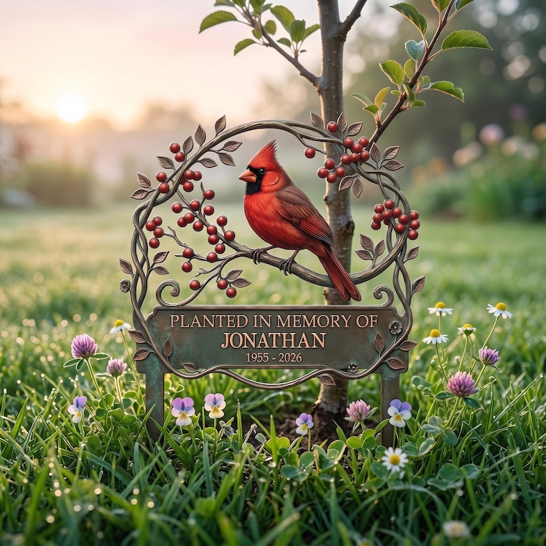 Personalized Garden Plaque , Custom Remembrance Stake, Cardinal ...