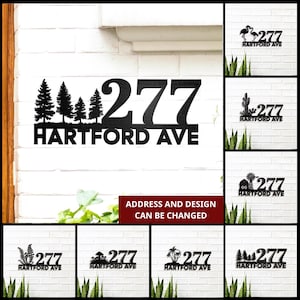 Modern Metal House Number Metal Sign, Personalized House Address Sign with Street Name, Mid-Century Custom House Numbers, Housewarming Gift