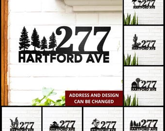 Modern Metal House Number Metal Sign, Personalized House Address Sign with Street Name, Mid-Century Custom House Numbers, Housewarming Gift