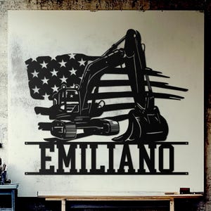 Custom US Excavator Driver Metal Wall Art LED Light Personalized Excavator Name Sign Home Decor Construction Decor Christmas Dad Gift