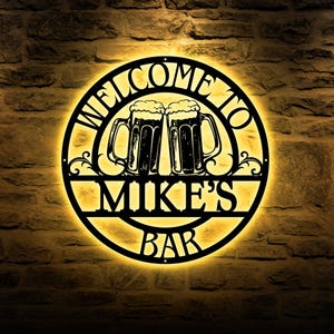 Custom Beer Mug LED Metal Sign, Personalized Bar Wall Art with Name, Cheers Neon Decor, Home Bar Pub Sign, Man Cave Lighted Gift for Him