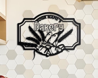 Personalized Bakery Name Sign, Custom Metal Kitchen Wall Art, Baker's Gift, Farmhouse Decor, Mom’s Bakery Bread & Baking Kitchen Sign