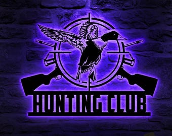 Arte de pared de metal personalizado para caza de patos, luz LED, letrero con nombre de cazador personalizado, decoración del hogar, cabaña de patos, regalo de inauguración de la casa, cumpleaños y Navidad