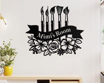 Custom Art Studio Sign, Personalized Painting Metal Wall Art, Artists Name Sign, Teacher Gift, Artist Tools Metal Sign, Drawing Lover Gift