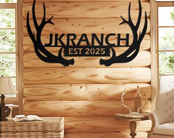 Personalized Deer Antler Family Monogram Sign, Custom Metal Artwork, Hunter Gift, Elk Deer Camp Sign, Wedding, Father's Day Gift