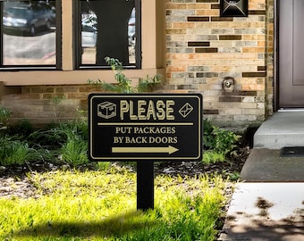 Custom Metal Yard Stake Sign, Personalized Street or Driveway Sign, Leave Package Delivery Note, Garden or Entrance Instruction Plaque