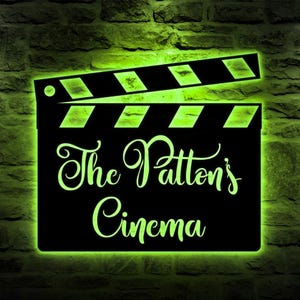 Arte de pared de metal con luz LED para cine en casa, letrero de cine personalizado, letrero de cine, decoración de sala de cine con luces LED, bar de cine
