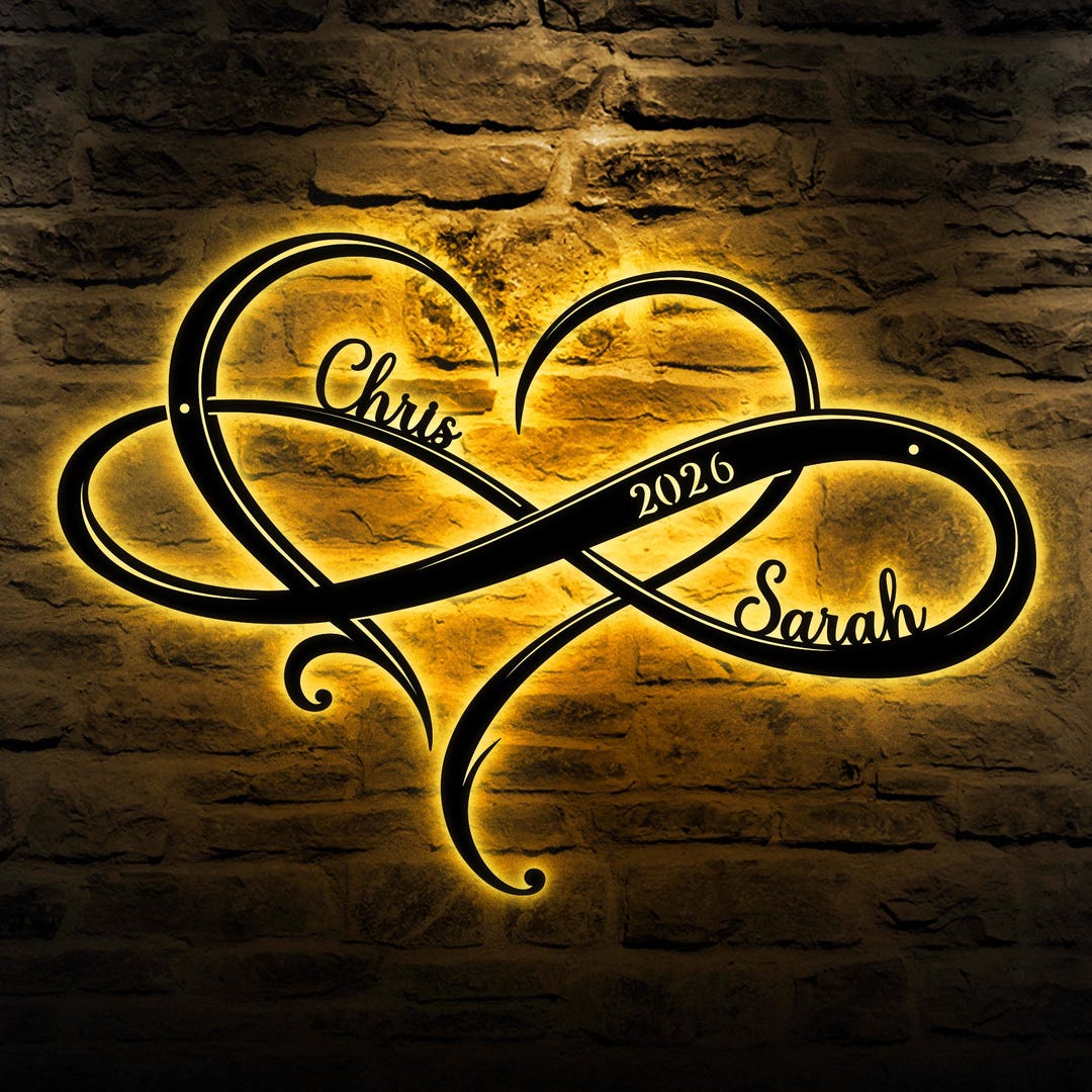 Personalized Infinity Heart LED Metal Name Sign, Custom Couple Wall ...