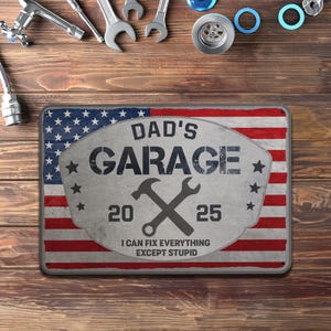Letrero metálico personalizado para garaje: decoración de pared personalizada para papá, divertido letrero vintage para garaje, regalo para el Día del Padre, regalo para él