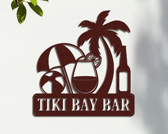 Personalized Tiki Bar Metal Sign, Beach Bar Sign Art, Living Room Decor, Tiki Bar Decor, Beach House, Hawaiian Decor, Tiki Bar Name Sign