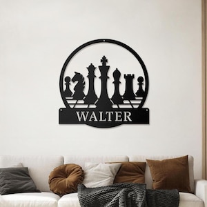 Custom Chess Metal Wall Art LED Light, Personalized Chess Player Name Sign, Home Decor Game Zone Man Cave, Kid Nursery Decoration Christmas