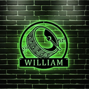 Custom Drum Musical Instrument Metal Wall Art LED Light Personalized Drummer Name Sign Home Decor Music Room Decoration Birthday Christmas