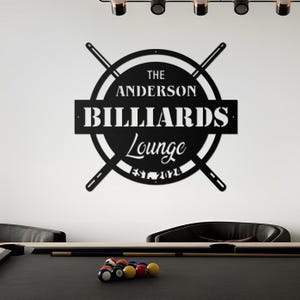 Personalized Billiards Metal Sign, Custom Pool Hall Wall Art, Round Snooker Room Decor, LED Game Room Sign, Family Name Sign