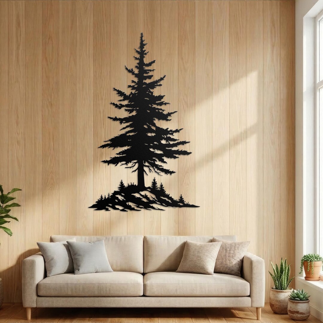 Metal Pine Tree Wall Art, Rustic Farmhouse Outdoor Decor, Forest Nature ...
