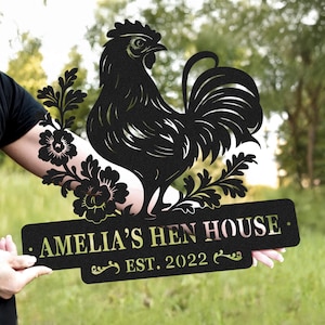 Placa de metal personalizada para granja de frangos, galinheiro personalizado, placa para galinheiro, placa com nome de família para casa de fazenda, decoração de fazenda, presentes para fazendeiros