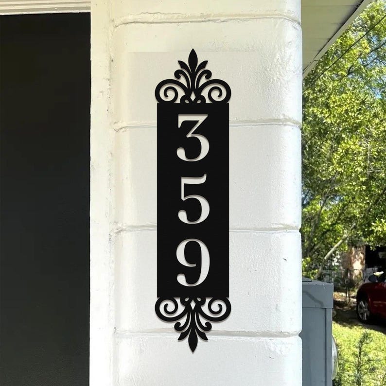 Custom Vertical Address Number Sign, Metal House Numbers Plaque, Modern ...