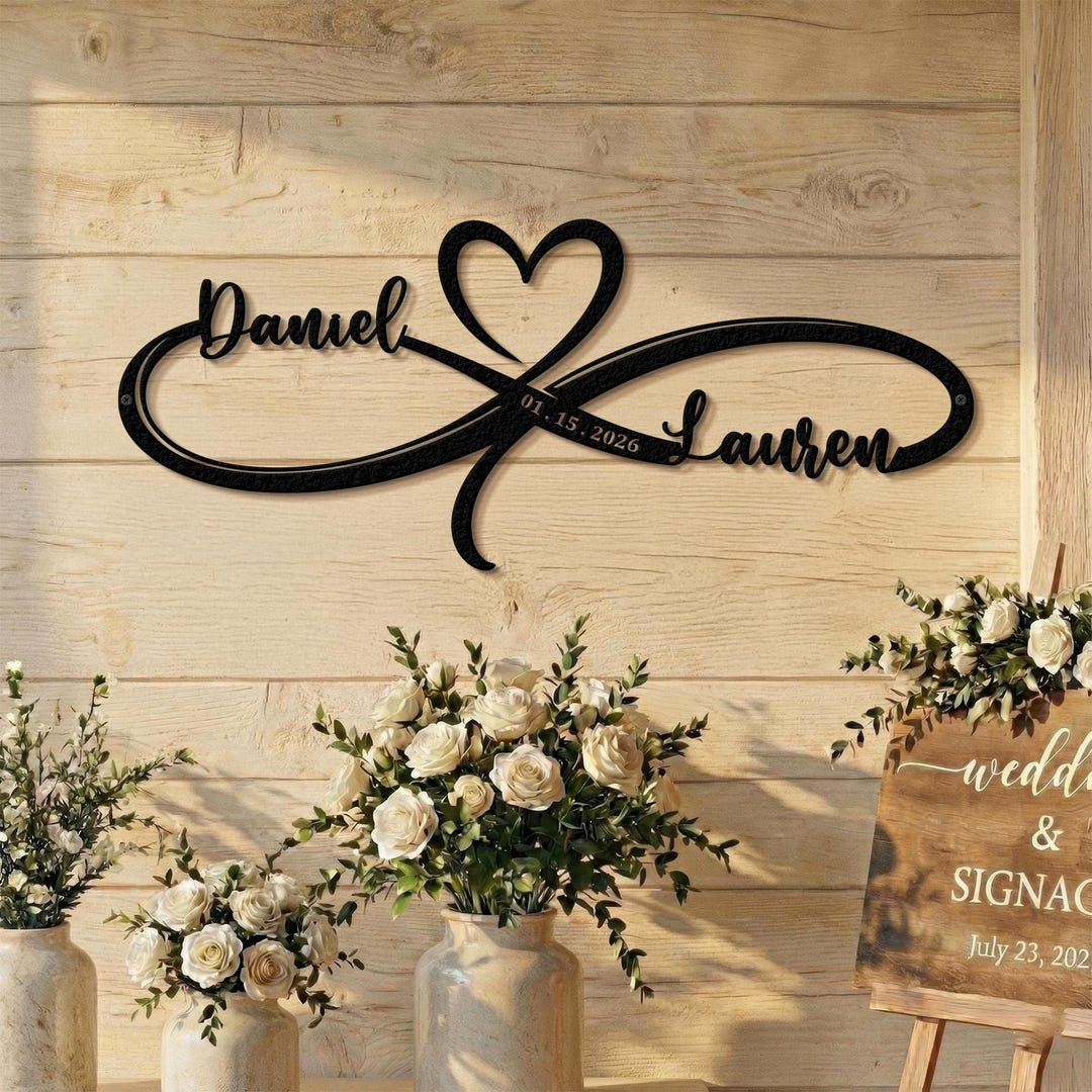 Personalized Metal Heart Wedding Sign, Custom Couple Name Date Sign ...
