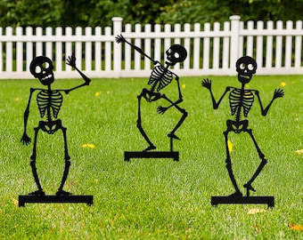 Outdoor Skeleton Halloween Decor, Halloween Outdoor Sign, Halloween Garden Sign, Metal Halloween Yard Stake, Halloween Skeleton Sign Decor