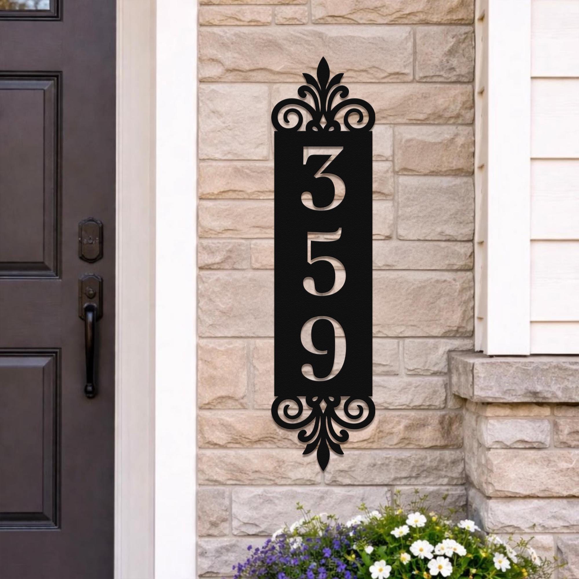 Custom Vertical Address Number Sign, Metal House Numbers Plaque, Modern ...