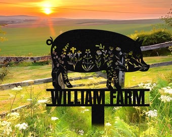 Personalized Pig Metal Sign With Stakes, Custom Pig Sign Name, Welcome Farm, Garden Decor, Pig Stake Sign, Farmhouse Decor, Gift For Farmer