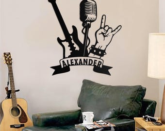 Custom Metal Rock and Roll Sign with Led Light, Rock N Roll Wall Art, Rock Hand Sign, Heavy Metal Music Room Man Cave Decor, Rock Music Band