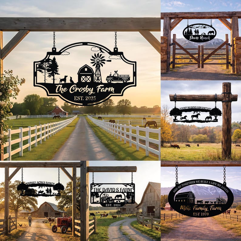 Personalized Metal Farm Sign, Custom Ranch Gate Sign, Farmhouse Metal ...
