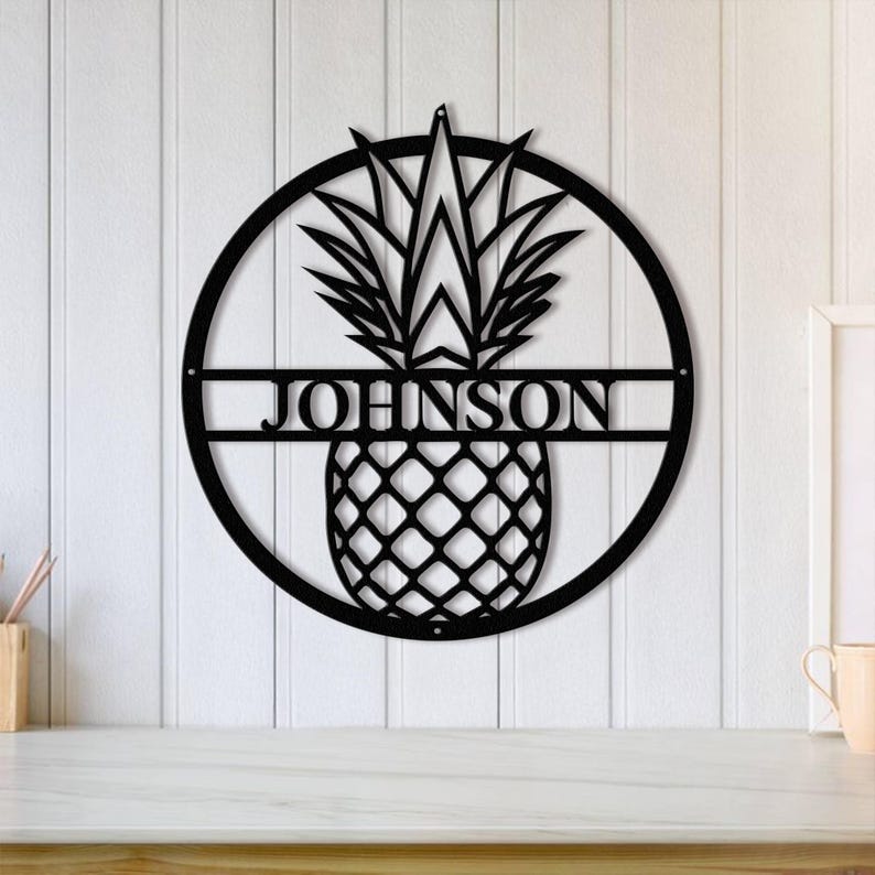 Personalized Pineapple Metal Sign, Custom Family Name Wall Art ...