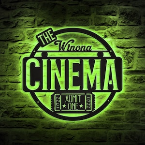 Personalized Home Movie Theater Metal Wall Art LED Light, Custom Cinema Sign, Movie House Sign, Movie Room Decor with Led Lights, Movie Bar