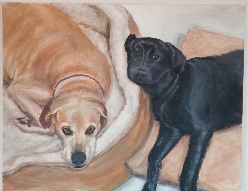 Pet portrait Commission of Custom Original dog art Hand painted realistic acrylic painting on canvas from photo