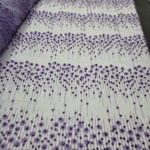 Lavender Pearls Lace Fabric Sold By The Yard Embroidery Beads On Mesh For Bridal Dress Prom Quinceañera Gown Prom