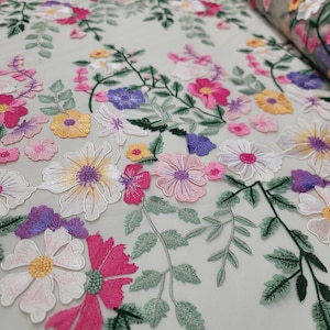 Fuchsia Pink Lavender 3dLace White Mesh Fabric Sold By The Yard For Prom Dress Quinceañera Bridal Gown