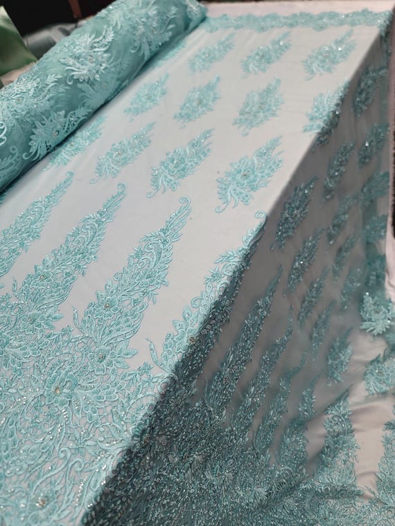 50s style fit and flare dress AQUA Floral Lace Inset S/S Maxi w Smocked Waist AQUA / L