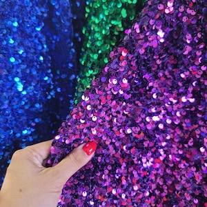 Sequins On Stretch Velvet Fabric Sold By The Yard Geometric Design For Dress Draping Clothing Backdrop Purple Green Royal Blue