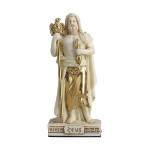 Zeus Mini Greek God Statue – White & Gold 8.6cm Figurine of Olympus King, Small Mythology Decor