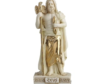 Zeus Mini Statue: Greek God Figurine with Gold Accents